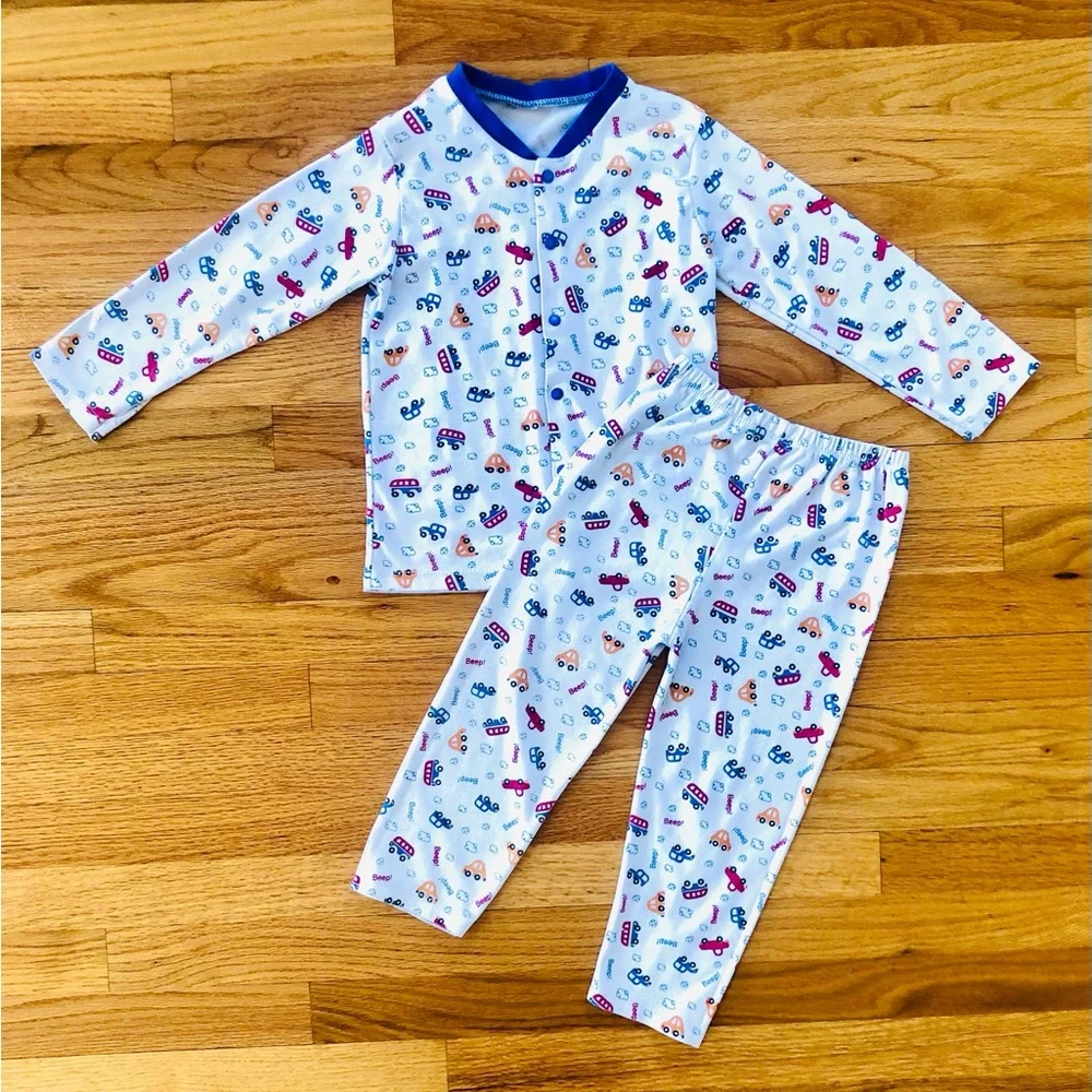 A set of 5 pairs kids pajamas - animal, vehicle & sport prints size 4